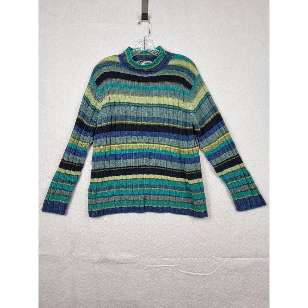 Vintage Women's Tiara International‎ Mock Neck Chenille Striped Sweater Size M